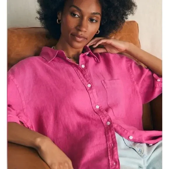 Faherty Laguna Linen Relaxed Shirt in Cone Flower - Picture 3 of 13